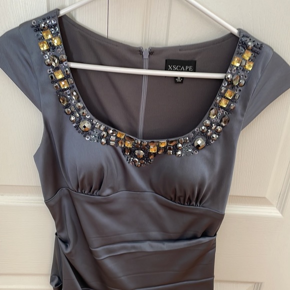 Bejeweled Grey Dress by Xscape Size 6 - Picture 4 of 5